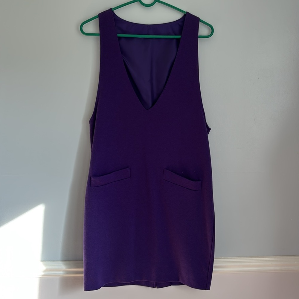 Michele Petite Jumper Deep V-Neck Purple Mini Dress Mod Vintage Size 8 - Picture 9 of 15